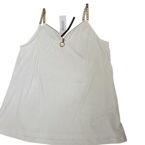 White Chain Strap V Neck Zip Front Camisole Tank Top Women XL Glam Chic Party